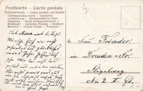 Prosit Neujahr 1907 Hufeisen Kleeblätter Postkarte AK