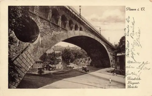 Friedrich-August-Brücke in Plauen Vogtland Sachsen Postkarte AK 1934