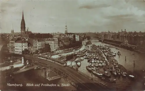 Blick auf Freihafen und Stadt Hamburg Postkarte AK 1927