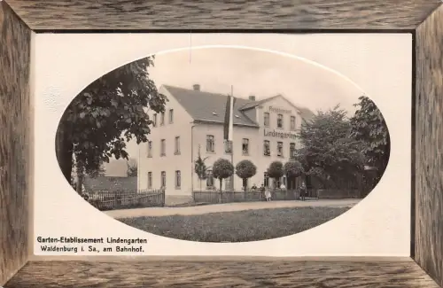 Garten-Etablissement Lindengarten Waldenburg i. Sa. Bahnhof Postkarte AK 1912