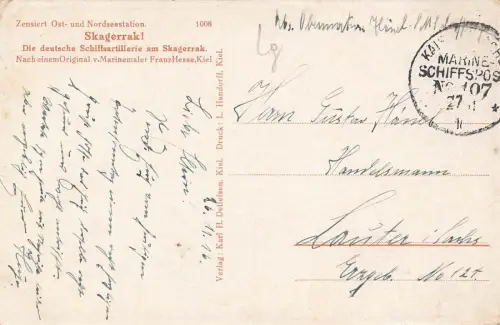 Die deutsche Schiffsartillerie am Skagerrak Marine-Schiffpost Patriotika AK 1916