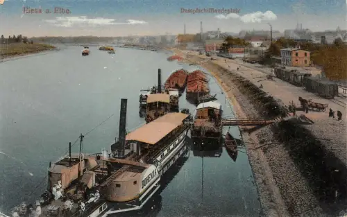 Riesa a. Elbe Dampfschifflandeplatz Bohemia AK 1921