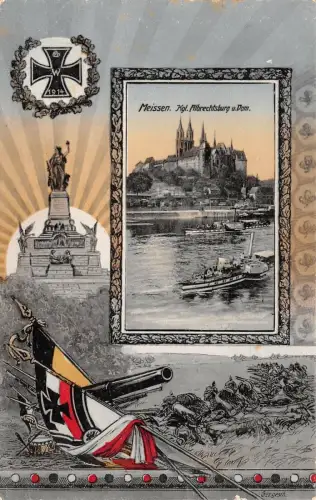 Meissen Kgl. Albrechtsburg u. Dom Kanone Denkmal Mühlbachs Postkarte