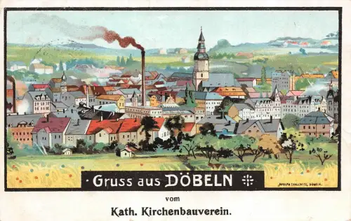 Gruss aus Döbeln vom Kath. Kirchenbauverein Werbe Postkarte AK