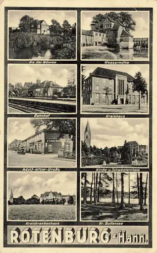 Panorama Bahnhof und Wassermühle Rotenburg Niedersachsen Postkarte AK 1941