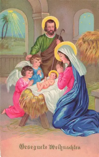 Gesegnete Weihnachten Christkind Maria Josef Postkarte AK