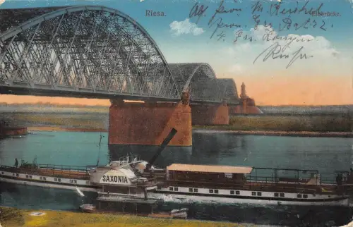 Riesa Elbbrücke Postkarte 1916