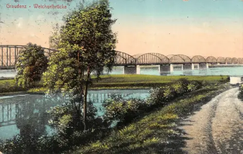 Graudenz Weichselbrücke Postkarte 1914