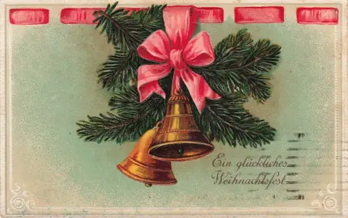 Ein glückliches Weihnachtsfest Schleife Glöckchen Postkarte AK 1917