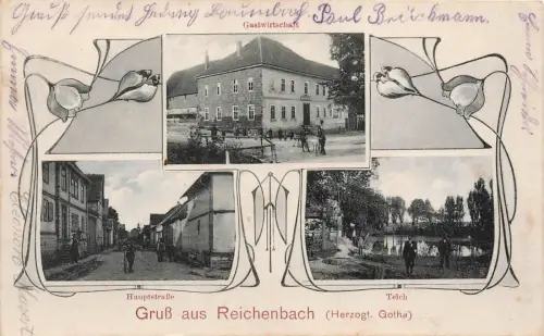 Gruß aus Reichenbach Kreis Gotha Gastwirtschaft Thüringen Postkarte AK 1911