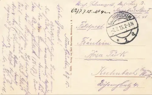 Blick auf Ehrental mit Friedhof in Saarbrücken Saarland Postkarte AK 1915