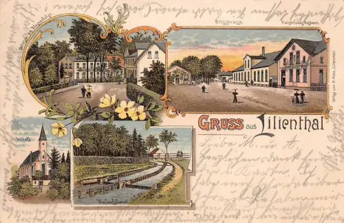Gruss aus Lilienthal Ortsstrasse, am Klosterhofer Strasse Litho Postkarte 1897