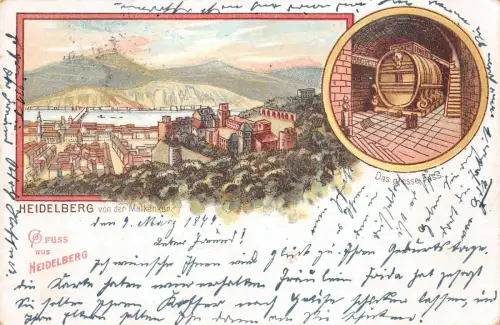 Gruss aus Heidelberg, von der Molkenkur Baden-Württemberg AK Litho 1899