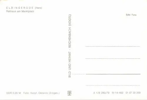 Rathaus und Marktplatz Elbingerode Harz Sachsen-Anhalt Postkarte AK