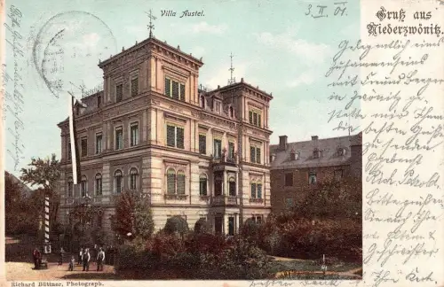 Gruß aus Niederzwönitz Villa Austel Postkarte 1901