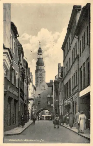 AK Bunzlau Nikolaistrasse Schlesien Postkarte