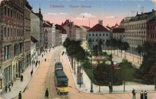 Straßenansicht Theater-Straße in Chemnitz Sachsen Postkarte AK 1916