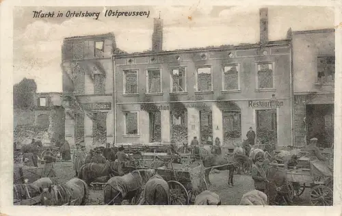 Markt in Ortelsburg (Ostpreussen) Postkarte 1916