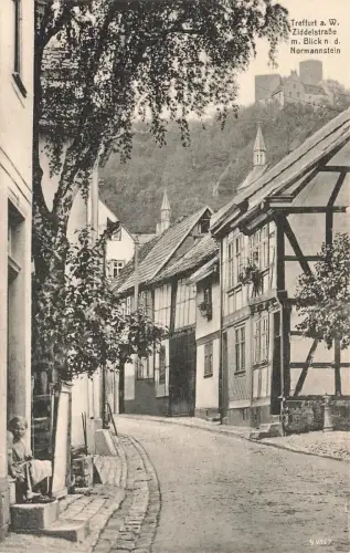Ziddelstraße mit blick nach dem Normannstein Treffurt Thüringen Postkarte AK