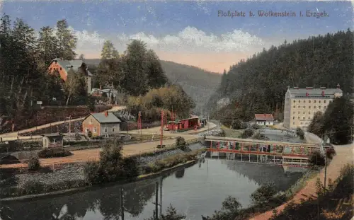 Floßplatz bei Wolkenstein Erzgebirge Sachsen Postkarte AK 1922