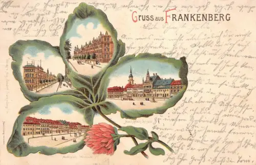 Gruß aus Frankenberg mit Marktplatz und Humboldstraße Sachsen Postkarte AK 1900
