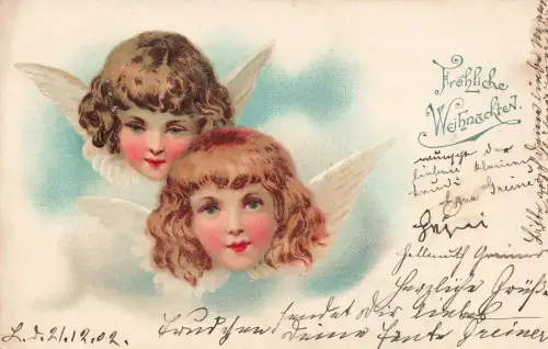 Fröhliche Weihnachten Kinder Engelsflügel Postkarte AK 1902