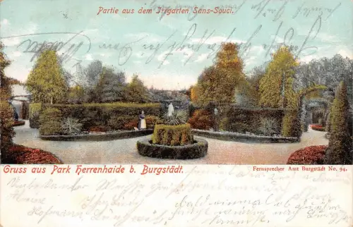 Gruss aus Park Herrenhaide b. Burgstädt Irrgarten Sans-Souci Postkarte AK 1905