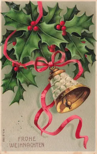 Frohe Weihnachten Glocke Schleife Postkarte AK 1910