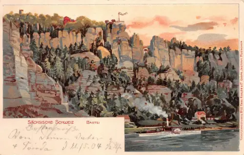 Sächsische Schweiz Bastei Elbe Dampfer AK 1904