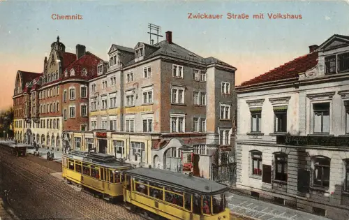 AK Chemnitz Zwickauer Straße Strassenbahn Volkshaus