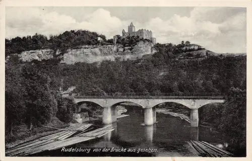 Rudelsburg von der Brücke gesehen Sachsen-Anhalt Postkarte AK 1936