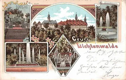 Gruss aus Lichtenwalde Kronbassin Siebenkünste Postkarte AK 1900