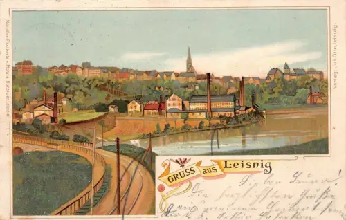Gruss aus Leisnig mit Stadtansicht Sachsen Postkarte AK 1908