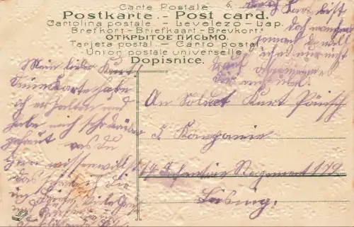 Vergiss mein nicht! Mann Anzug Zylinder Frau Kleid grün Postkarte AK