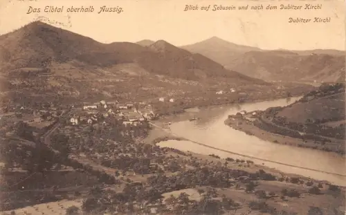 Das Elbtal oberhalb Aussig Sebusein Dubitzer Kirchl Postkarte AK