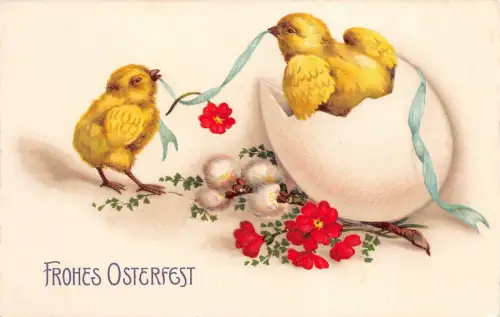 Zwei Kücken mit Schleife Ostern Postkarte