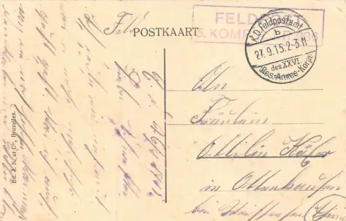 Roeselare Sint Amandusplein en Standbeeld van Rodenbach Feldpostkarte AK 1915