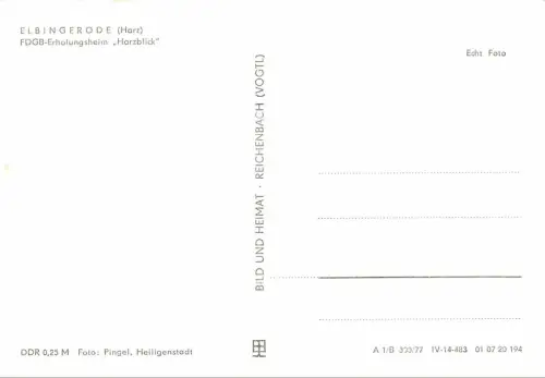 Erholungsheim Harzblick Elbingerode Harz Sachsen-Anhalt Postkarte AK