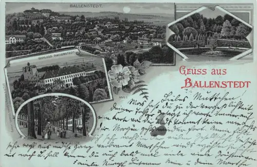 Gruss aus Ballenstedt Schloss Allee Litho Mondscheinkarte AK 1898