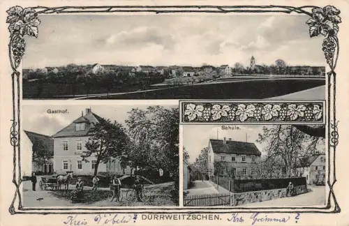 Gasthof und Schule Dürrweitzschen bei Grimma Sachsen Postkarte AK 1919