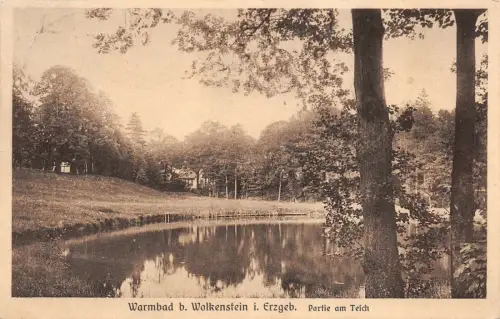 Partie am Teich Warmbad bei Wolkenstein Erzgebirge Sachsen Postkarte AK 1935