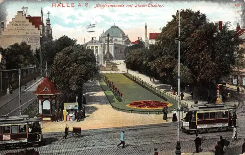 Halle a. S. Altepromenade mit Stadt-Theater Postkarte