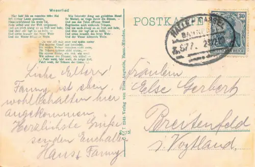 Hann. Münden Weserstein mit Salondampfer "Kaiser Wilhelm" Niedersachsen AK 1920