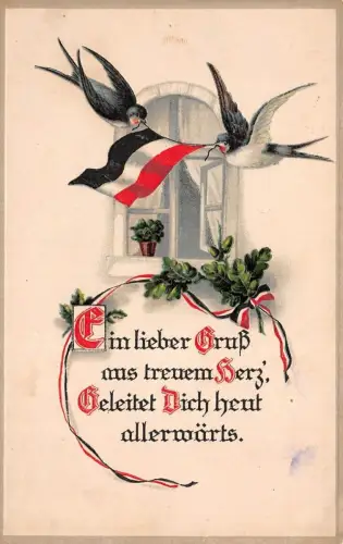 Ein lieber Gruß aus treuem Herz Patriotika Postkarte mit Prägung AK 1917