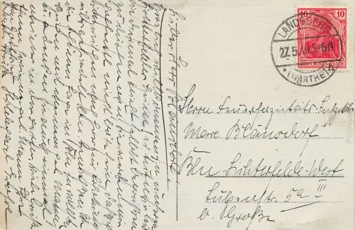 Landesberg Warthe Bismarck - Platz Postkarte 1919