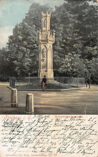 Schwedendenkmal in Freiberg Sachsen Postkarte AK 1904