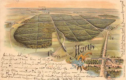 Gruss aus der Harth Fliegeraufnahme Bahnhof Gaschwitz Sachsen Litho AK 1899