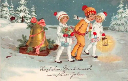 Kinder mit Laterne Neujahr Postkarte Bautzen 1933