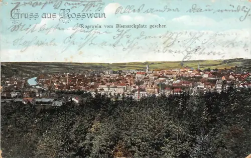 Gruss aus Rosswein Stadtansicht vom Bismarckplatz gesehen Sachsen AK 1911