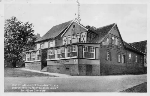 Höhenluftkurort Neudorf/Harz Gast- und Pensionshaus "Goldener Löwe" AK 1941